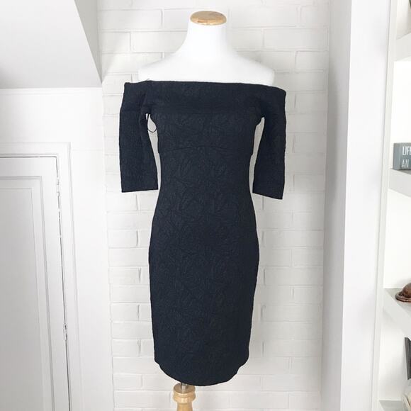 NWT Nicole Miller Collection Off The Shoulder Black Shimmer Dress SAMPLE - Picture 2 of 12